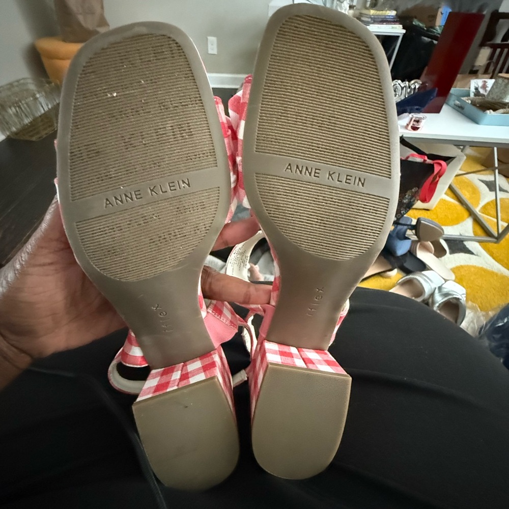 Anne Klein Red and White Checkered Sandals - Picture 13 of 15